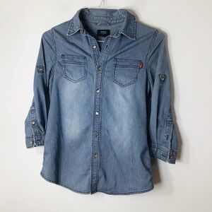 Only jeans button up shirt women medium blue